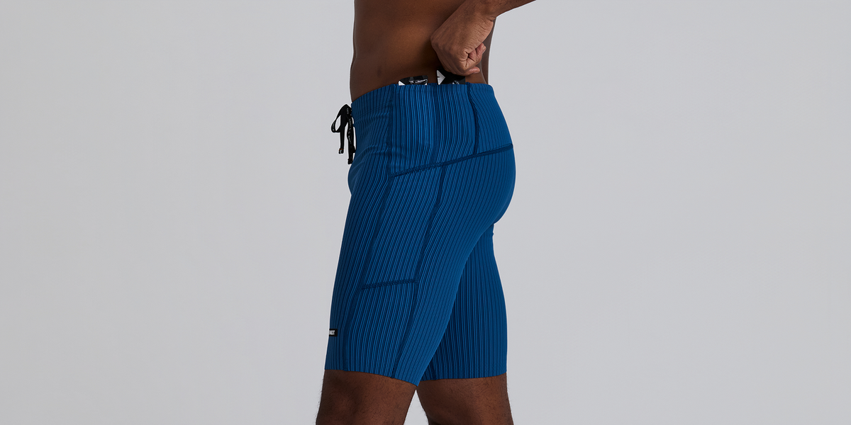 Men's Striped Cadence™ 7 Pocket Lined Half Tights - Ink Blue / Aegean