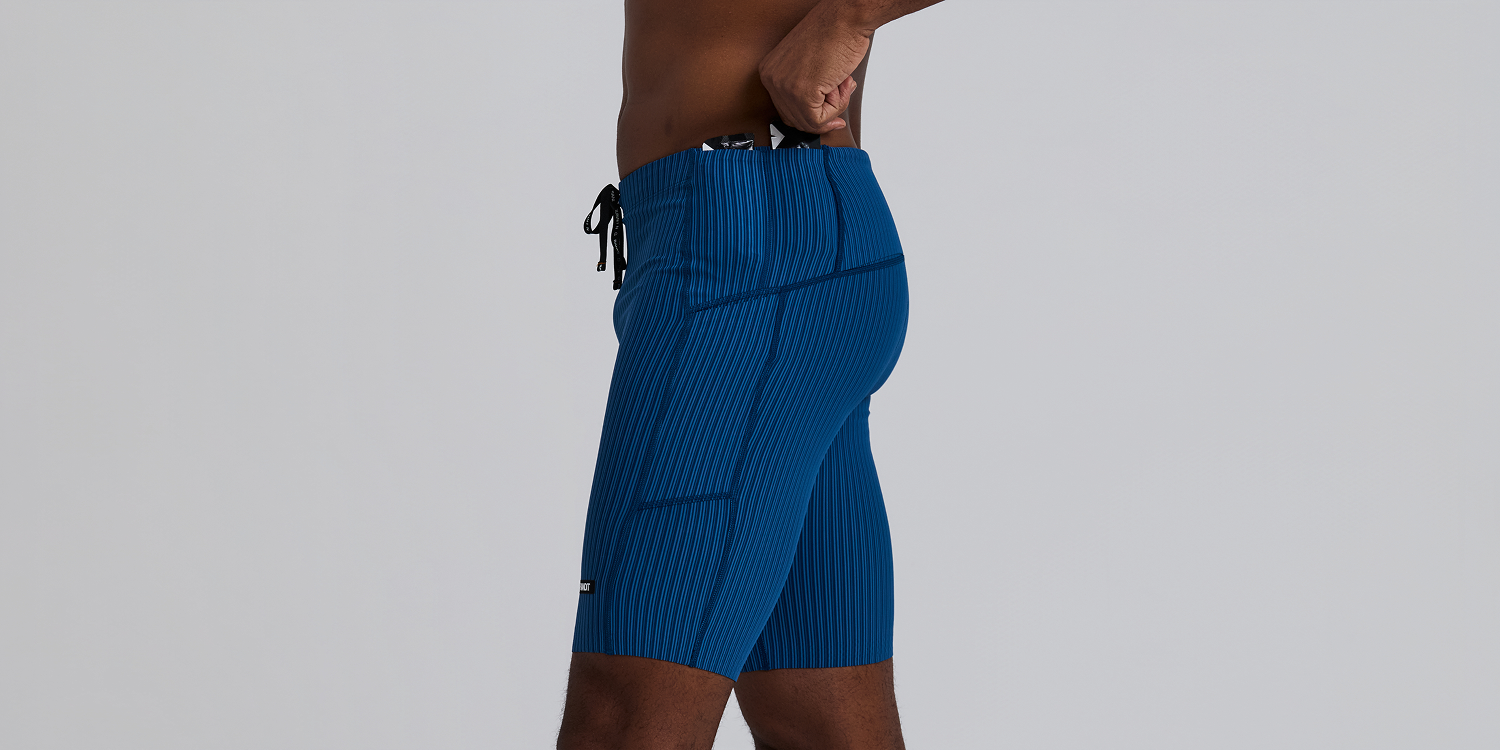 Men's Striped Cadence™ 7 Pocket Lined Half Tights - Ink Blue / Aegean