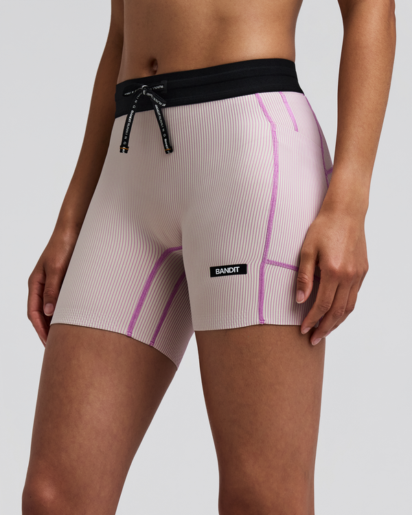 Women's Striped Cadence™ 5" Compression Shorts - Plaster / Orchid