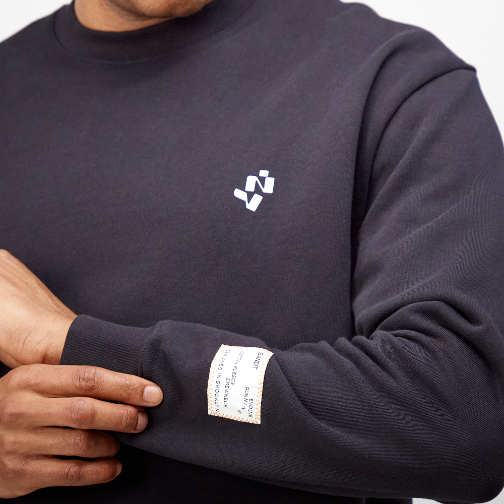Cotton Fleece Abstract Grid Crewneck - Unisex, Black