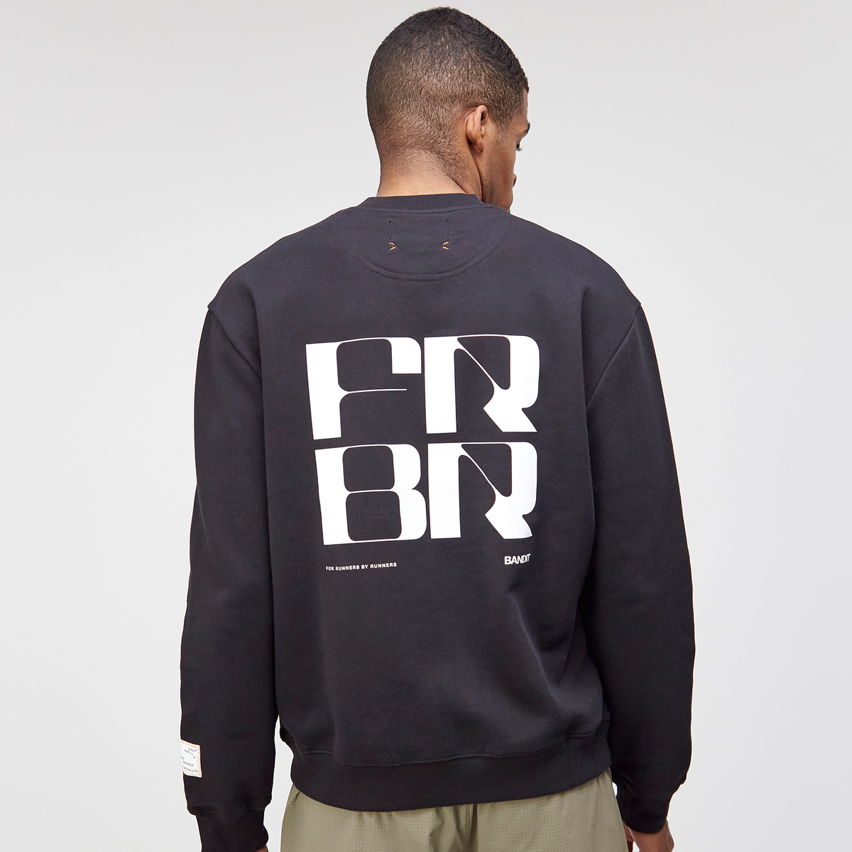 Cotton Fleece Abstract Grid Crewneck - Unisex, Black