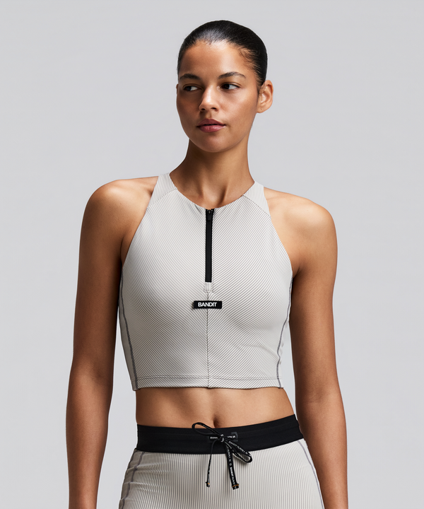 Women's Striped Cadence™ Zip Front Race Crop - Plaster / Slate