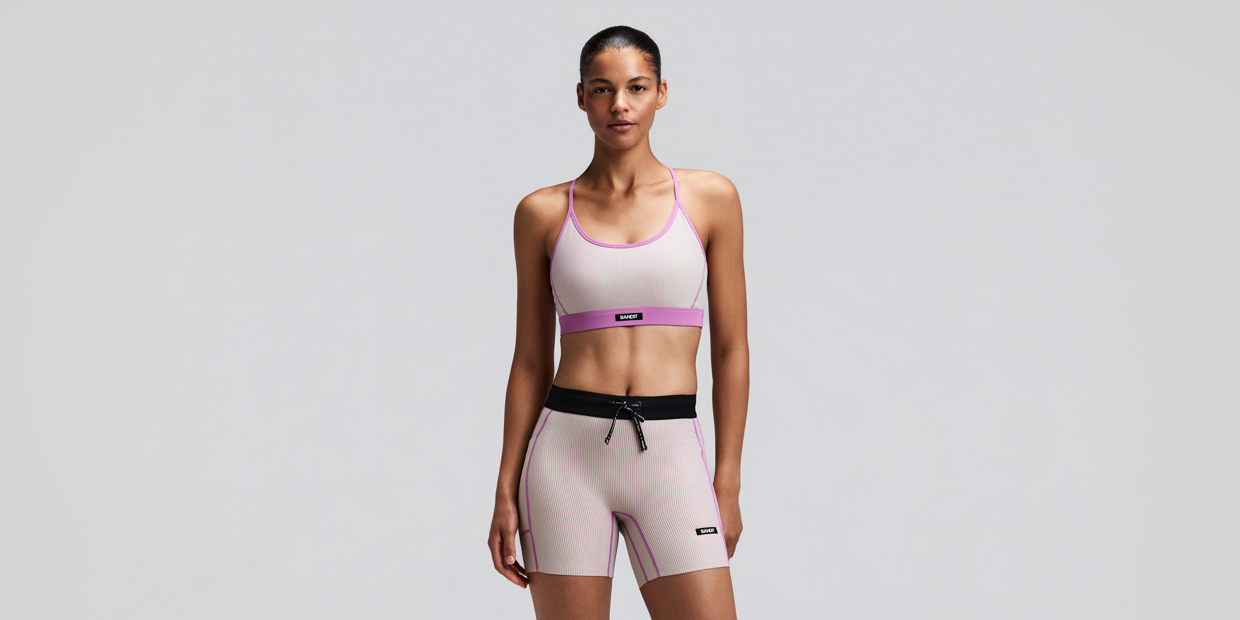 Women's Striped Cadence™ Strappy Run Bra - Plaster / Orchid