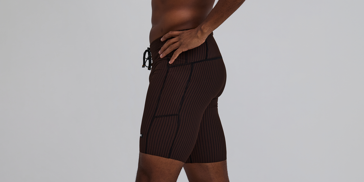 Men's Striped Cadence™ 7 Pocket Lined Half Tights - Cacao / Black