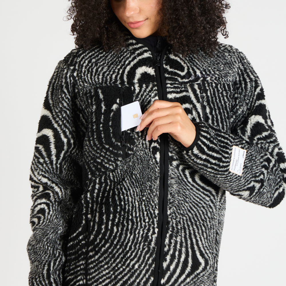 Topographic Jacquard Iceland Fleece Jacket, Unisex - Black/White