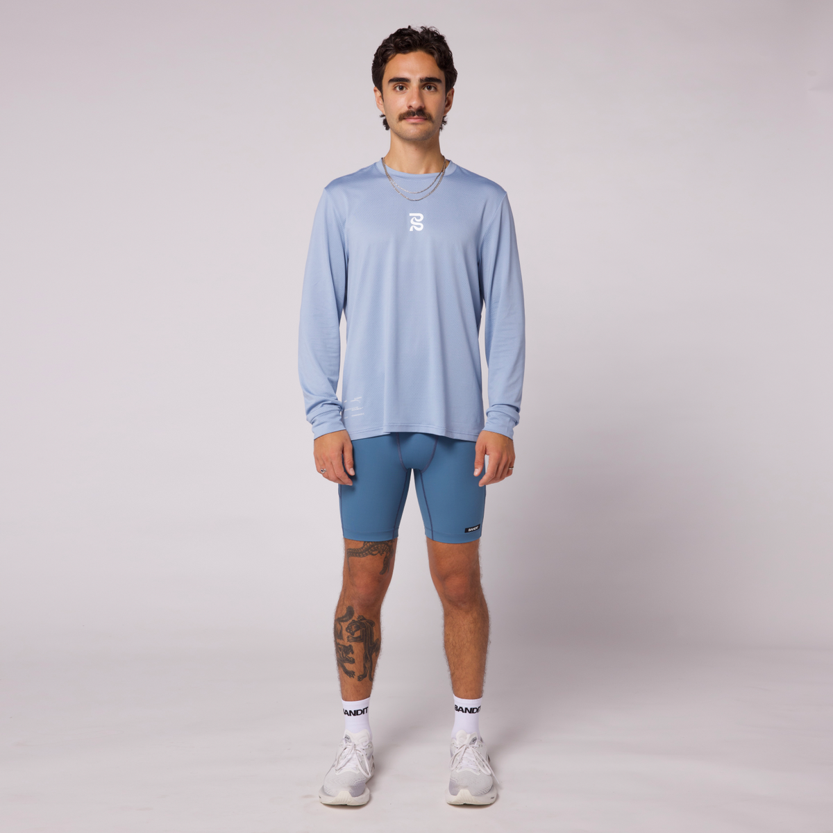Micromesh™ "Geometry" Long Sleeve Tee - Unisex, Smokey Blue