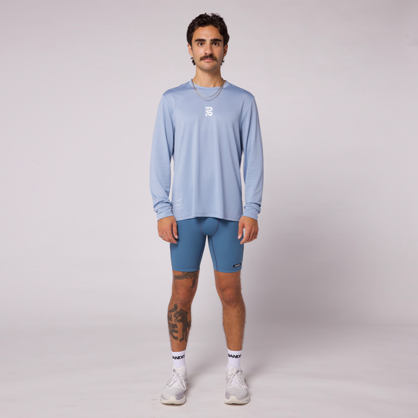 Micromesh™ "Geometry" Long Sleeve Tee - Unisex, Smokey Blue