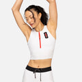 Thumbnail of Cadence Stripe™ Zip Front Race Crop, White with Black - Bandit x ASICS
