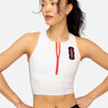 Thumbnail of Cadence Stripe™ Zip Front Race Crop, White with Black - Bandit x ASICS