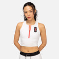 Thumbnail of Cadence Stripe™ Zip Front Race Crop, White with Black - Bandit x ASICS