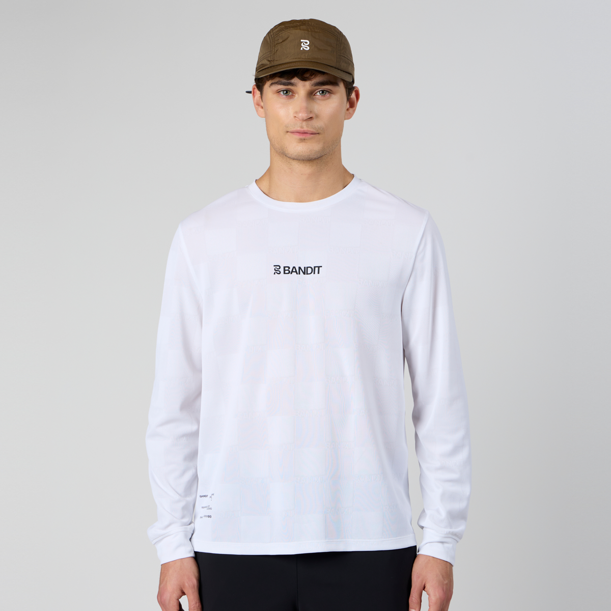 最終cantate mod's sleeve shirts 48 white Jacquard Performance Long Sleeve Tee in White | Bandit Running
