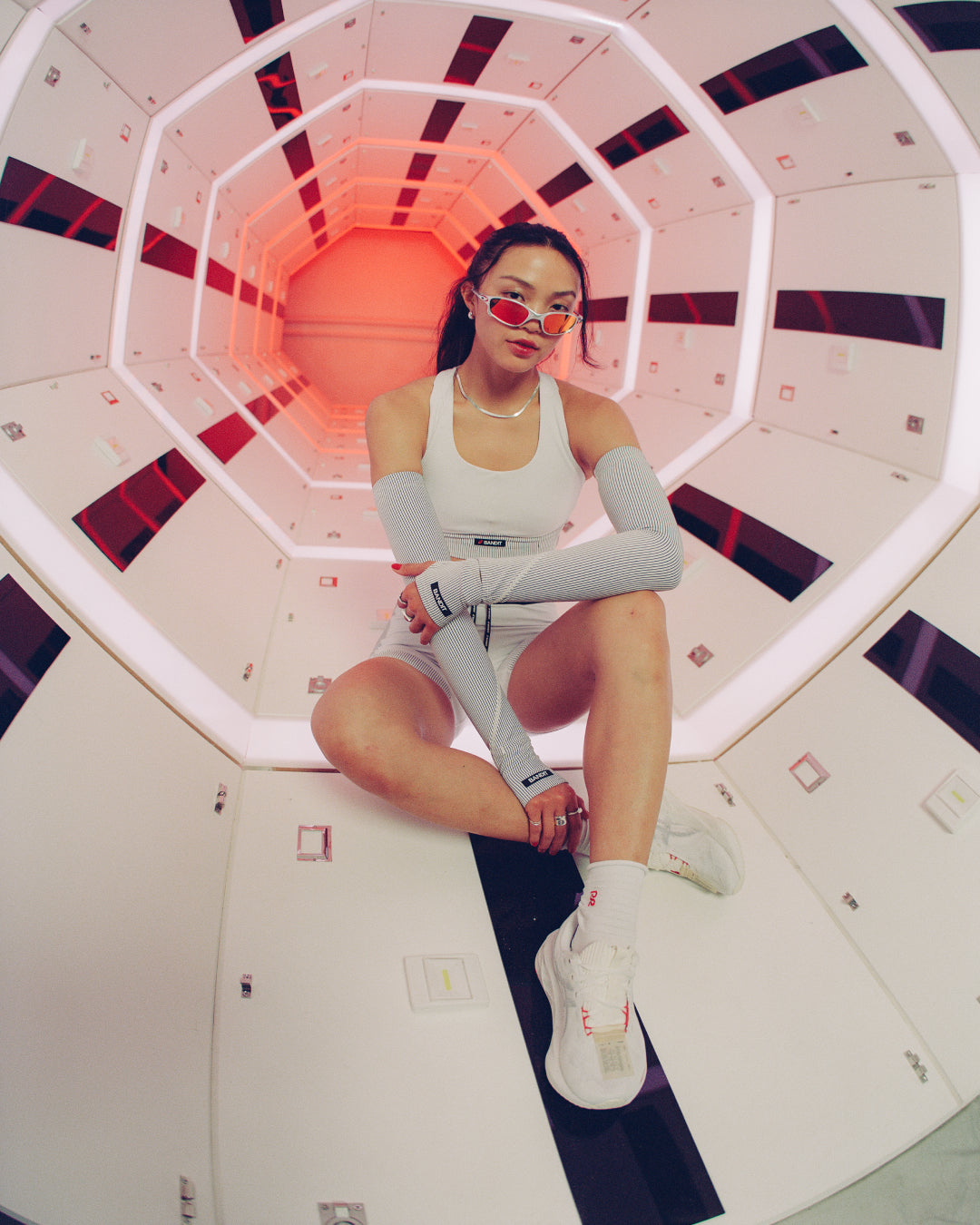 Cadence™ Corset Bra, White with Black - Bandit x ASICS