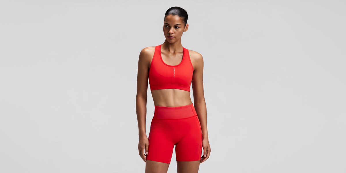 Women's Vanisher™ Reverso™ Scoop Neck Run Bra - Growing Grid - Poppy