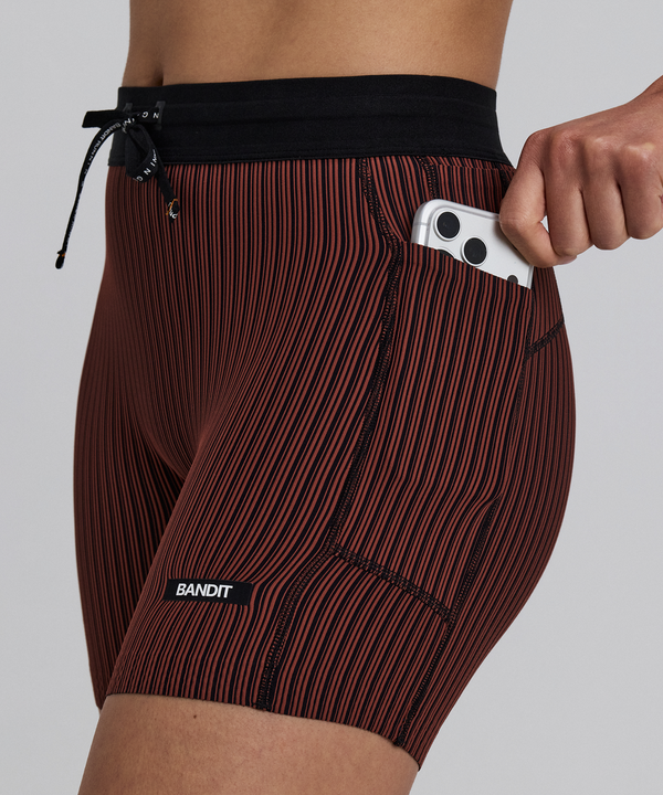 Women's Striped Cadence™ 5" Compression Shorts - Mahogany / Black
