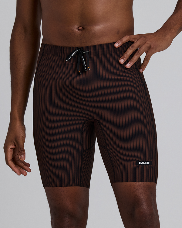 Men's Striped Cadence™ 7 Pocket Lined Half Tights - Cacao / Black