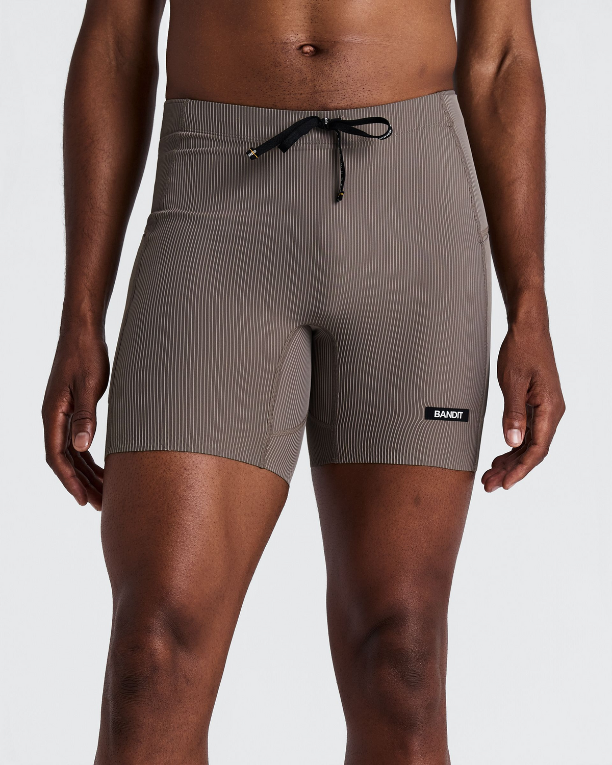 Bandit Men Striped Cadence Quarter Tights Concrete Taupe Cocoa Stripe 1