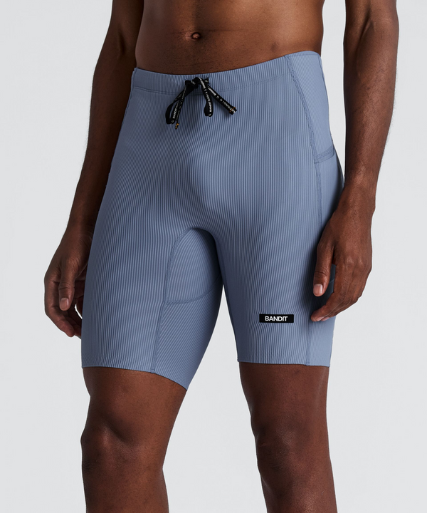 Men's Striped Cadence™ Half Tights - Steel Horizon / Pavilion Blue