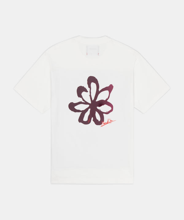 Painted Flower Cotton Tee, Unisex - White