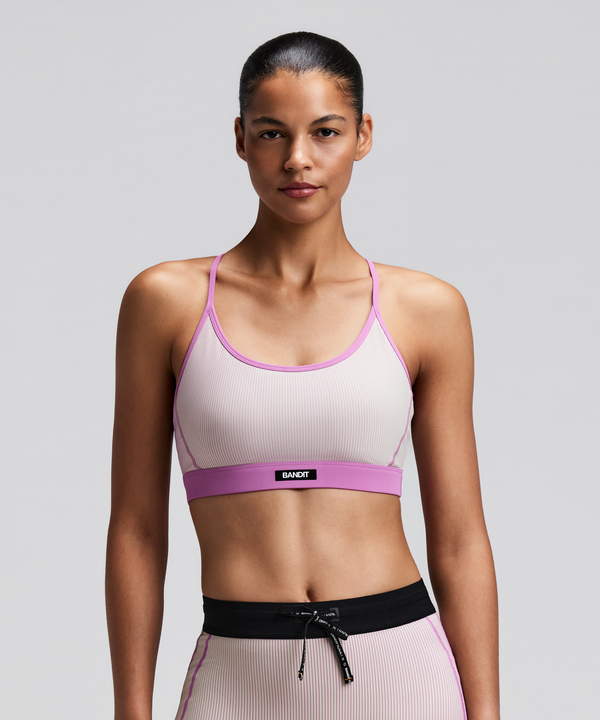 Women's Striped Cadence™ Strappy Run Bra - Plaster / Orchid
