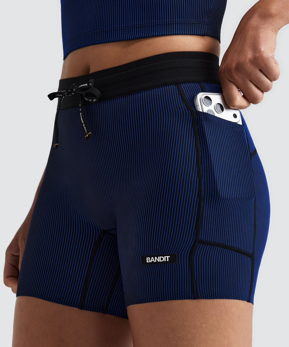 Women's Striped Cadence™ 5" Compression Shorts - Black / Bauhaus Blue