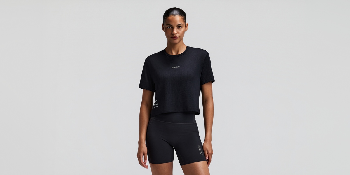 Women's Micromesh™ Cropped Run Tee - Black