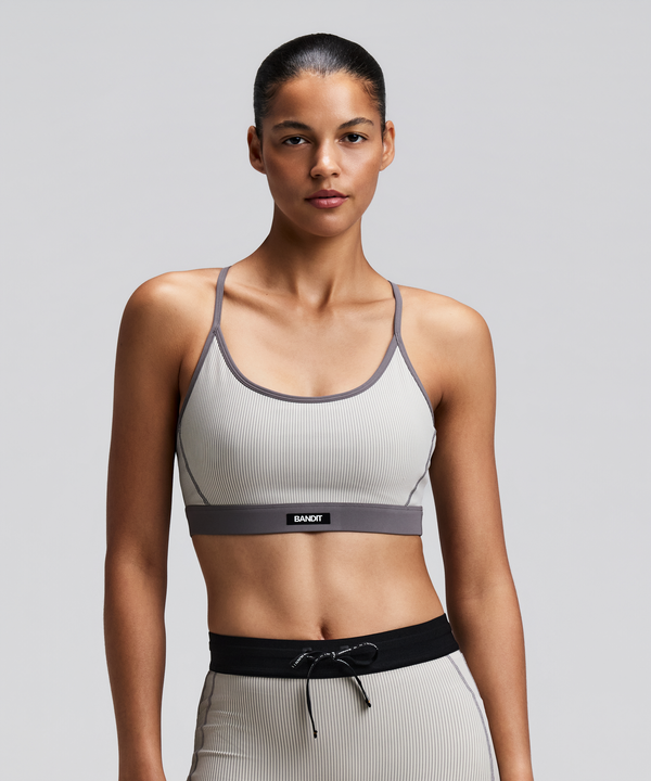 Women's Striped Cadence™ Strappy Run Bra - Plaster / Slate