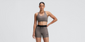 Thumbnail of Women's Striped Cadence™ Scoop Neck T-Back Run Bra - Concrete Taupe / Cocoa