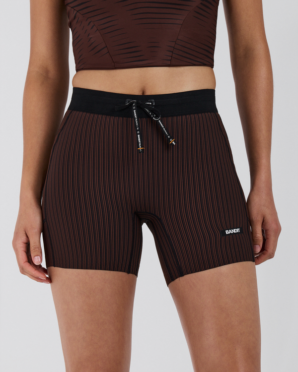Women's Striped Cadence™ 5" Compression Shorts - Cacao / Black
