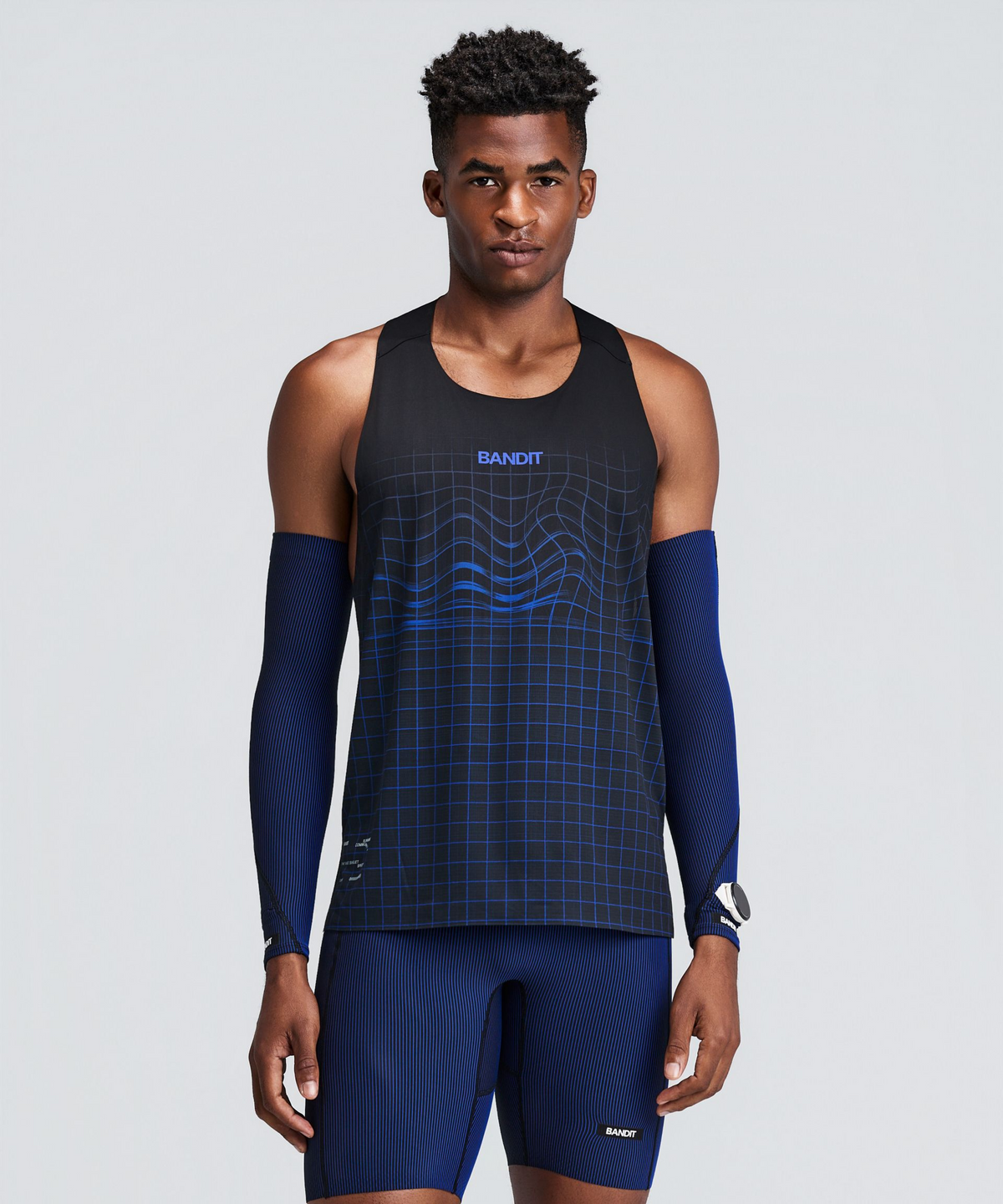 Striped Cadence™ Compression Sleeves - Black / Bauhaus Blue