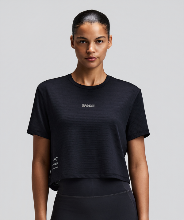 Women's Micromesh™ Cropped Run Tee - Black