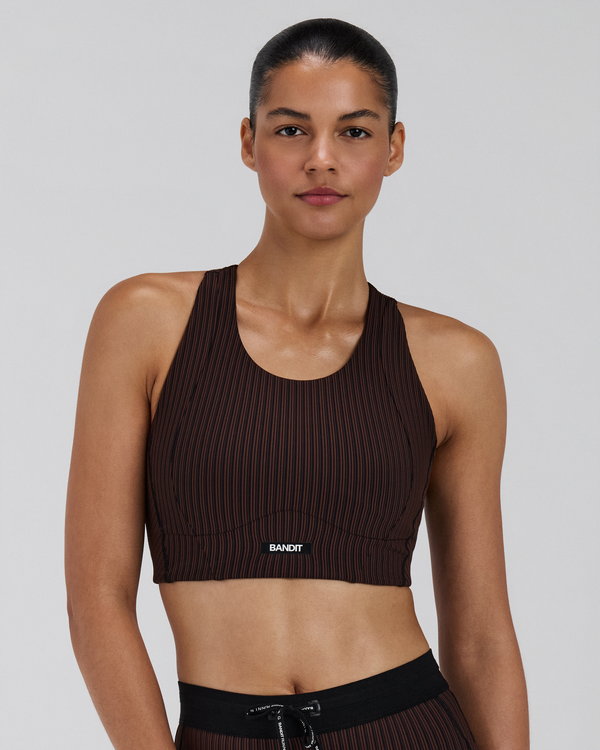 Women's Striped Cadence™ Longline Bra - Cacao / Black