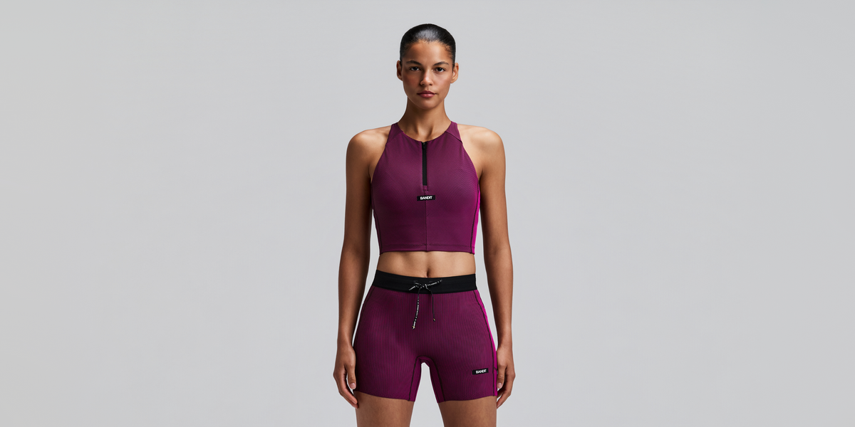 Women's Striped Cadence™ Zip Front Race Crop - Espresso / Azalea