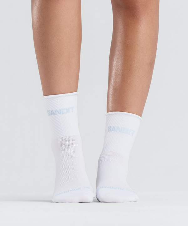 Lite Run™ Ribbed Quarter Sock - White with Pavilion Blue (2 Pack)