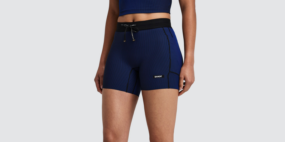 Women's Striped Cadence™ 5" Compression Shorts - Black / Bauhaus Blue