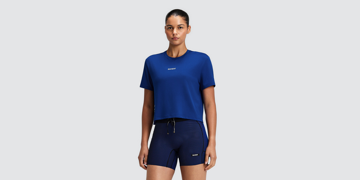 Women's Micromesh™ Cropped Run Tee - Bauhaus Blue