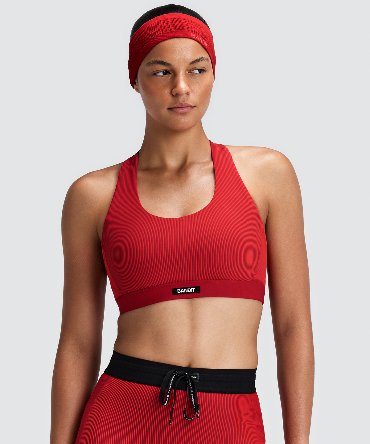 Women's Striped Cadence™ Scoop Neck T-Back Run Bra - Oxide Red / Signal Red