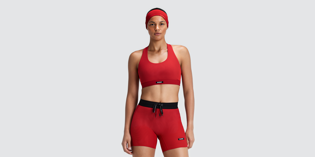 Women's Striped Cadence™ Scoop Neck T-Back Run Bra - Oxide Red / Signal Red