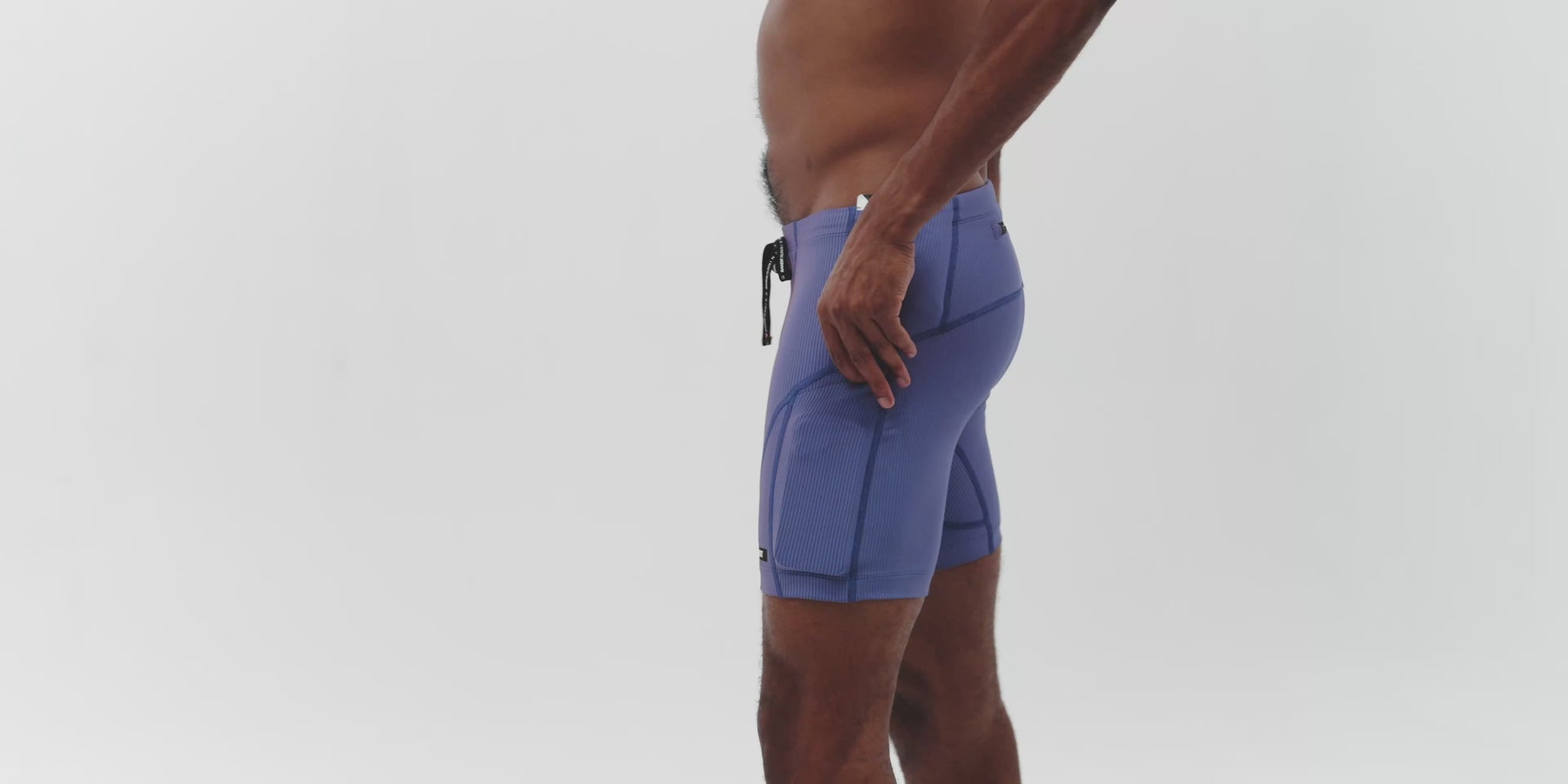 Striped Cadence™ 7 Pocket Quarter Tights - Deep Peri Blue with Rust