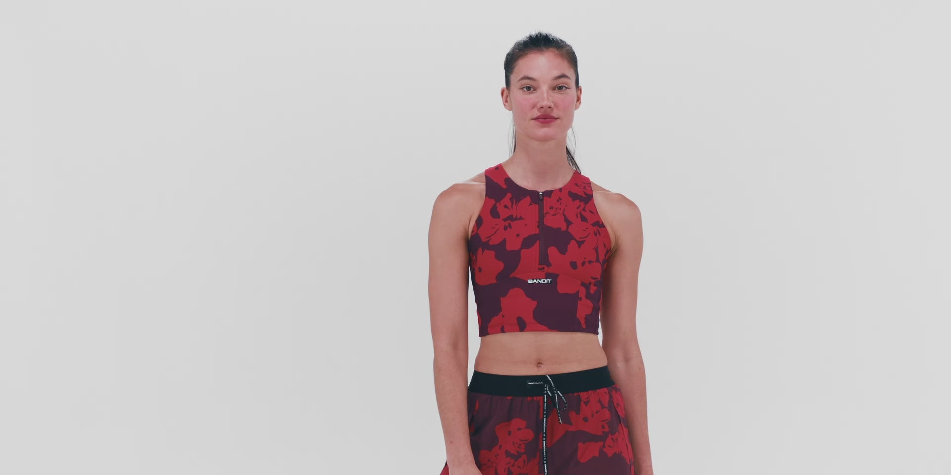 Cadence™ Zip Front Race Crop - Fleura, Fig / Intense Red