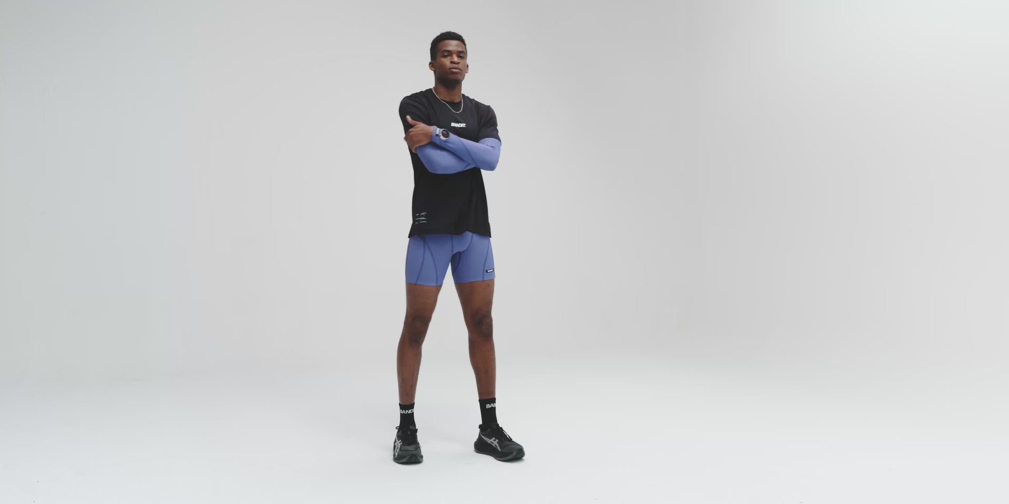 Striped Cadence™ Compression Sleeves - Deep Peri Blue with Rust