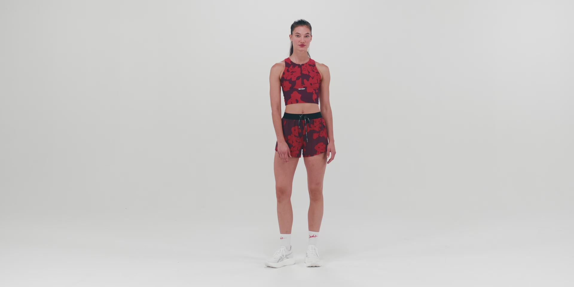 Cadence™ Zip Front Race Crop - Fleura, Fig / Intense Red