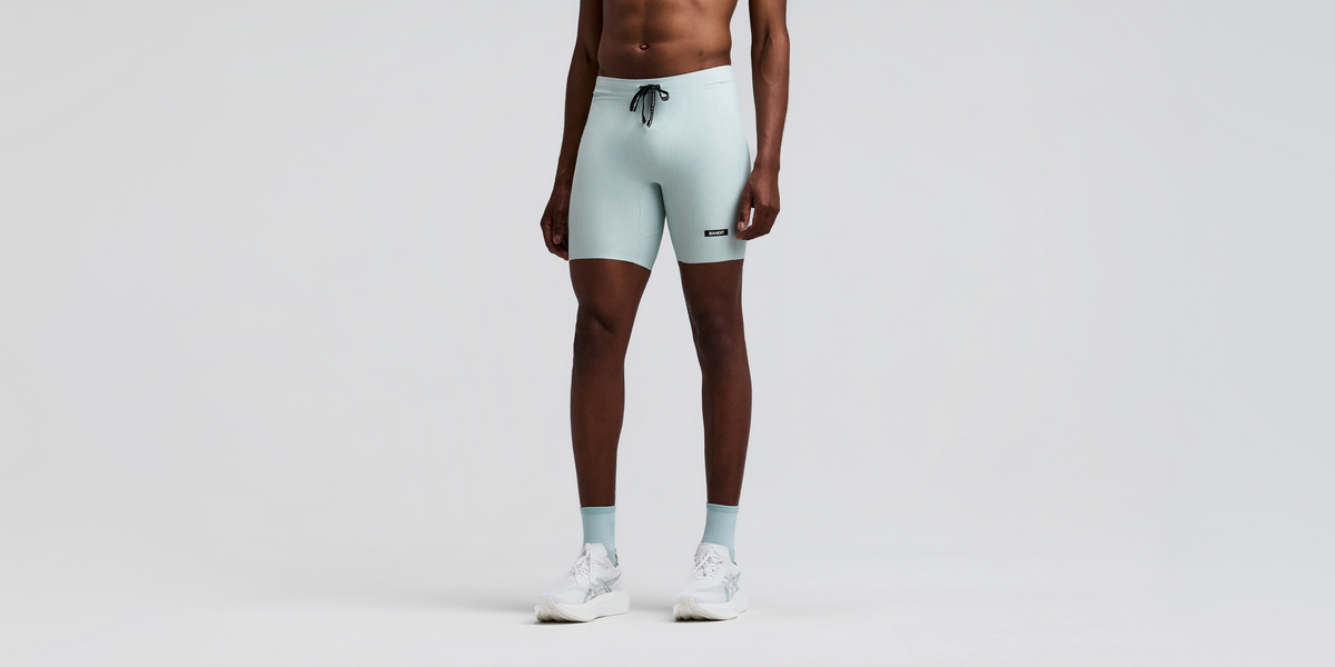 Men's Striped Cadence™ Quarter Tights - Mist / Lagoon